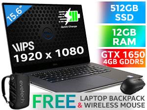 Dell XPS 15 9th Gen Intel Core i7-9750H up to 4.5GHz Processor, 12MB Cache, 6x Cores, 12x Threads / 12GB DDR4 RAM / 512GB Ultra-Fast SSD / 15.6" Full HD 1920 x 1080 Anti-glare IPS-Level InfinityEdge Display / NVIDIA GeForce GTX 1650 4GB GDDR5 DirectX 12 Dedicated Graphics Card / <span style="color:red; font-size:18px;">Windows 10 Professional (64bit)</span> / Single Color Backlit Keyboard / HD Web Camera with Dual Array Digital Microphone / Fingerprint Reader / Killer AX1650 2x2 Wireless LAN / Bluetooth 5.0 / 2 x USB 3.1 Type-A / 1 x USB 3.1 Type-C (Thunderbolt™ 3) / 1 x HDMI 2.0 / 1x SD Card Reader / Up to 20 Hours Battery Life / Ultralight 2kg / 2 x 2W Waves MaxxAudio® Pro Stereo speakers / <span style="font-size:18px; color:blue;">DELL 3 YEAR NEXT DAY ON-SITE WARRANTY</span> / Dell XPS 15 Core i7 Professional Ultrabook