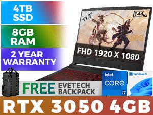MSI Katana GF76 11UC 11th Gen Intel Core i7-11800H up to 4.60GHz Processor, 24MB Cache, 8x Cores, 16x Threads / 8GB DDR4 RAM / 4TB Ultra-Fast NVMe SSD / 17.3" FHD 1920x1080 144Hz IPS Level Thin-Bezel Display / NVIDIA 30 Series GeForce RTX 3050 4GB GDDR6 Dedicated Graphics / Windows 11 Home (64bit) / Red Backlit Gaming Keyboard / HD Web Camera (30fps@720p) / Bluetooth v5.2 / Intel Wi-Fi 6 AX201 Wireless LAN / 3 x USB Type-A / 1 x USB Type-C / 1 x HDMI / 1x Mic-in/Headphone-out Combo Jack / Nahimic 3 Audio Boost + 2 x 2W Speaker / <span style="color:blue; font-size: 18px;">2 Year MSI Warranty</span> / MSI Katana GF76 11UC Core i7 RTX 3050 Gaming Laptop Deal