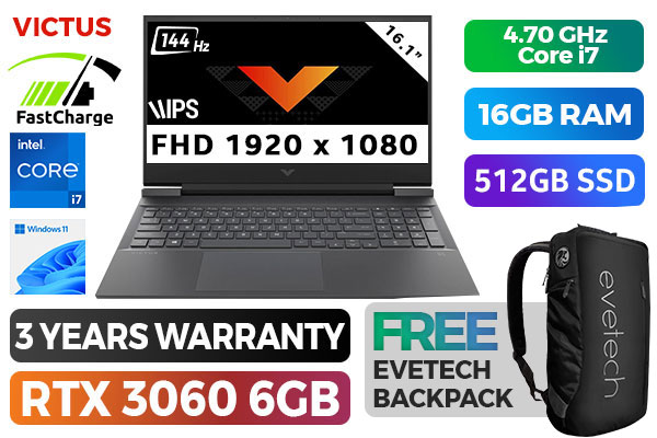 HP Victus 16 Gaming Laptop, NVIDIA GeForce RTX 3060, 12th Gen Intel Core  i7-12700H, 16 GB RAM, 512 GB SSD, FHD IPS Display, Windows 11 Home, Backlit