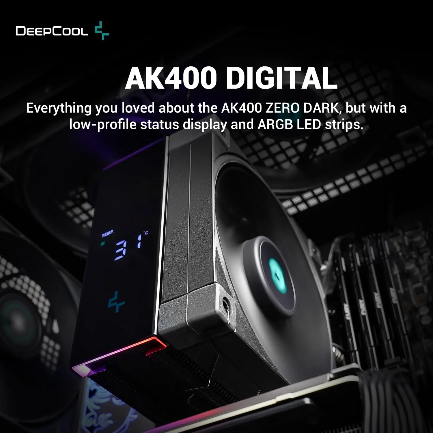 DeepCool AK400 DIGITAL Air Cooler, Single Tower, Real-Time CPU Status  Screen, 4