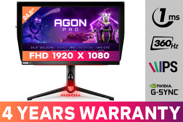 AOC Agon PRO AG254FG 25 Tournament Gaming Monitor, FHD 1920x1080, 360Hz,  1ms, DisplayHDR 400, G-SYNC + Reflex, Console Ready, Light FX, Low Input  Lag, Height-Adjustable : Video Games 